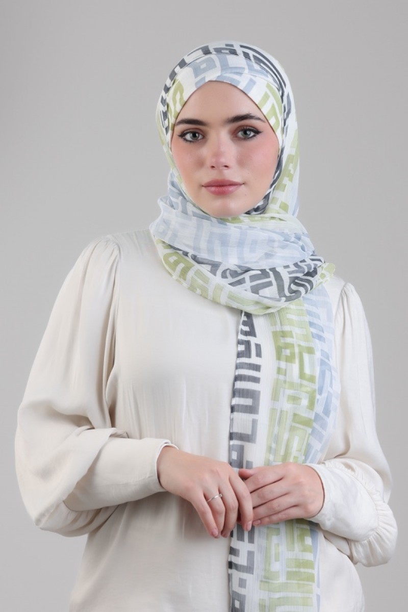 Monogram Lime - Printed Plus Crinkled Chiffon