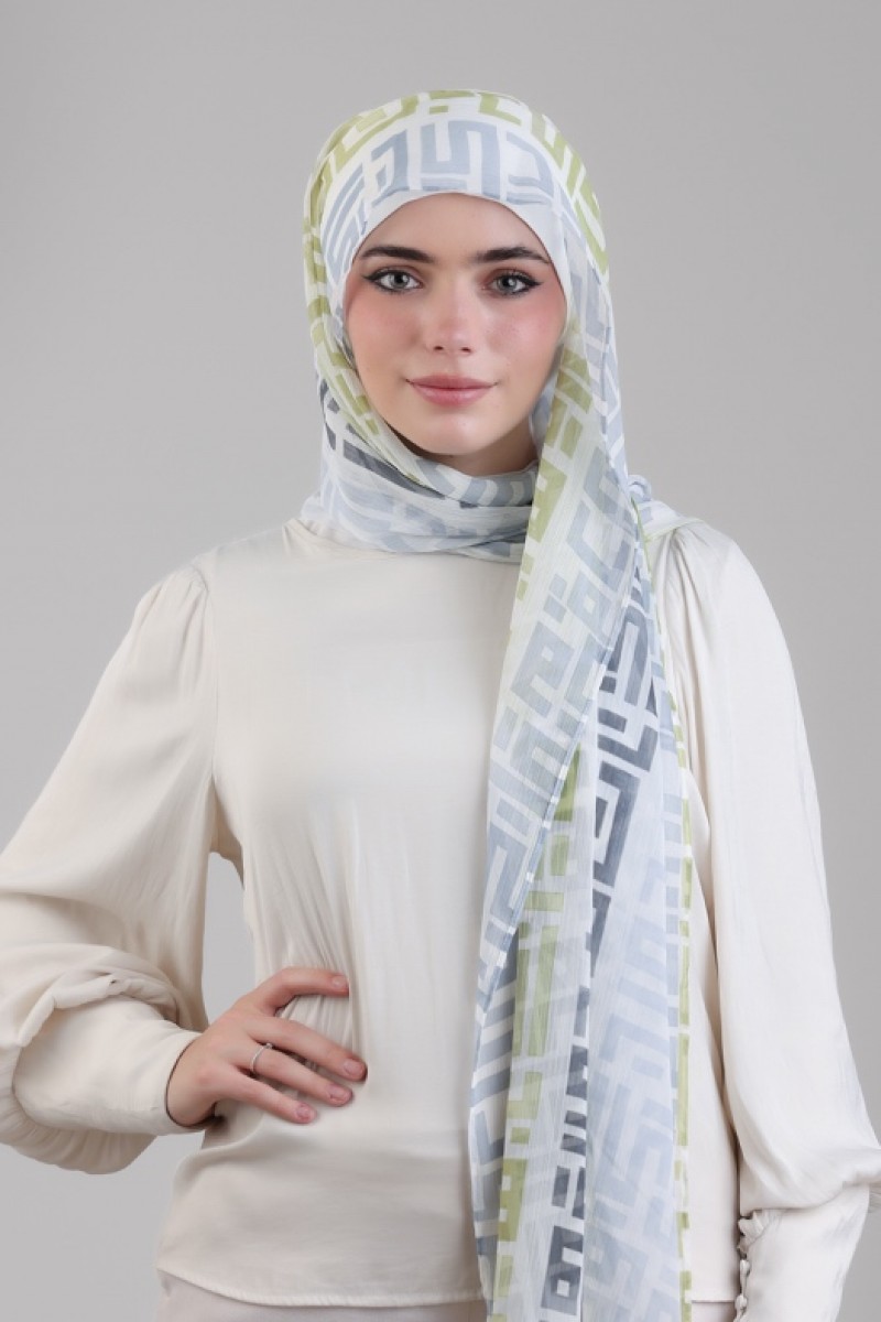 Monogram Lime - Printed Plus Crinkled Chiffon