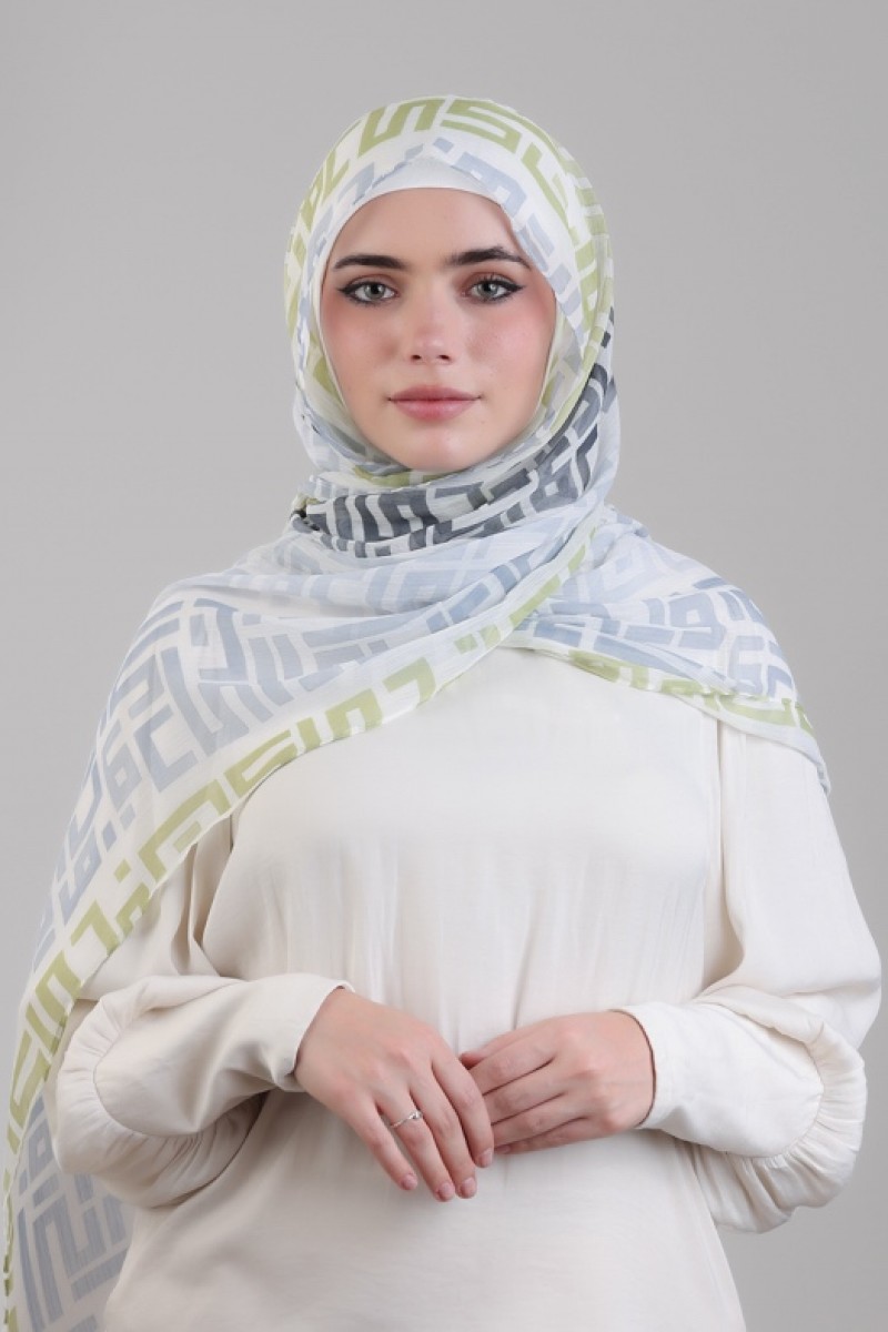 Monogram Lime - Printed Plus Crinkled Chiffon