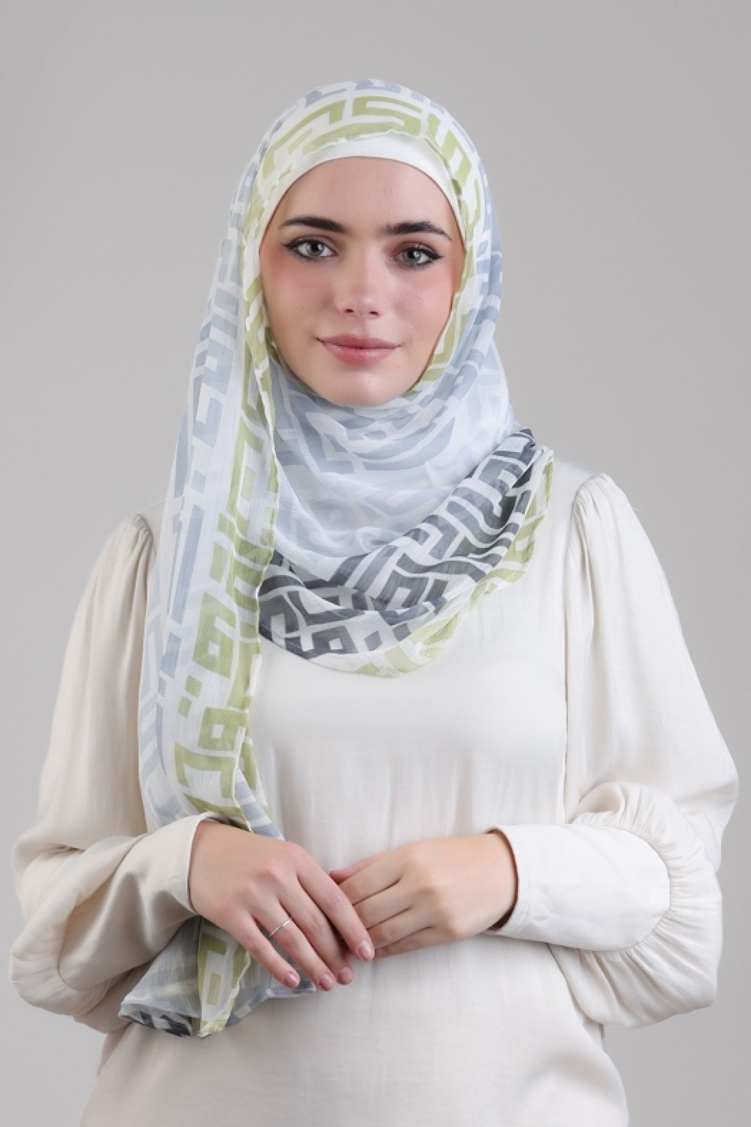 Monogram Lime - Printed Plus Crinkled Chiffon