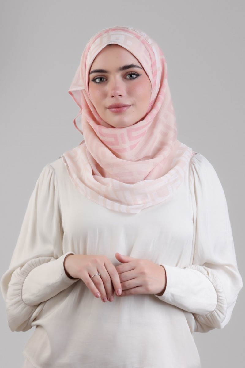 Monogram Pink - Printed Plus Crinkled Chiffon