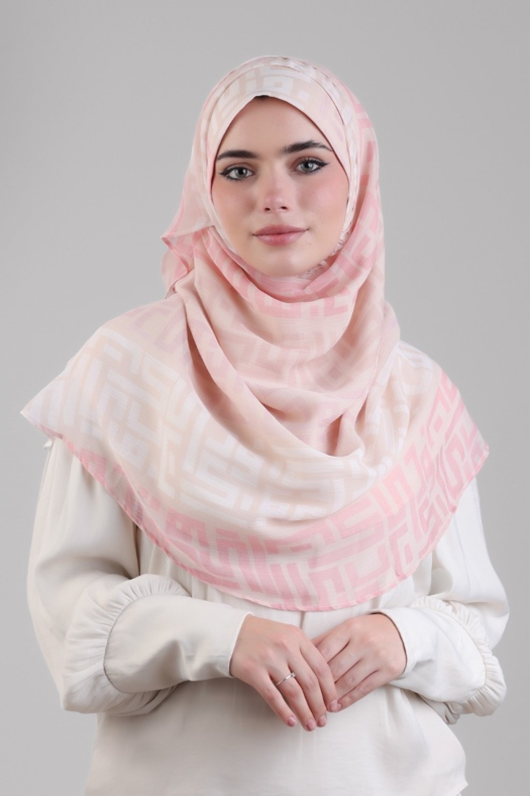 Monogram Pink - Printed Plus Crinkled Chiffon
