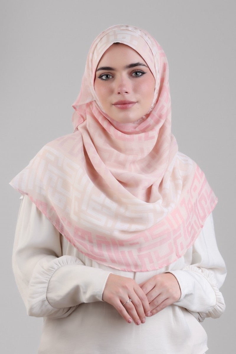 Monogram Pink - Printed Plus Crinkled Chiffon