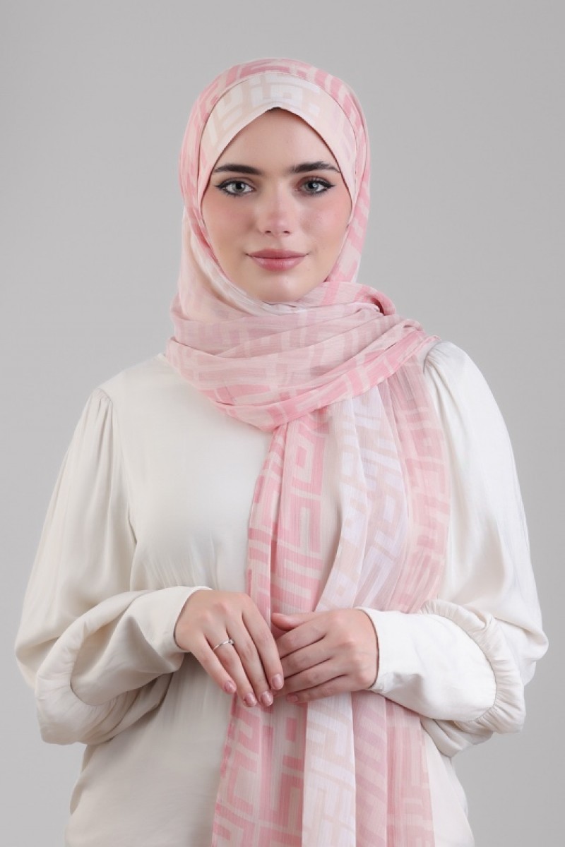 Monogram Pink - Printed Plus Crinkled Chiffon