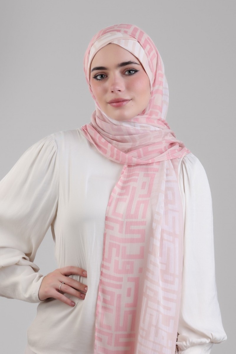Monogram Pink - Printed Plus Crinkled Chiffon