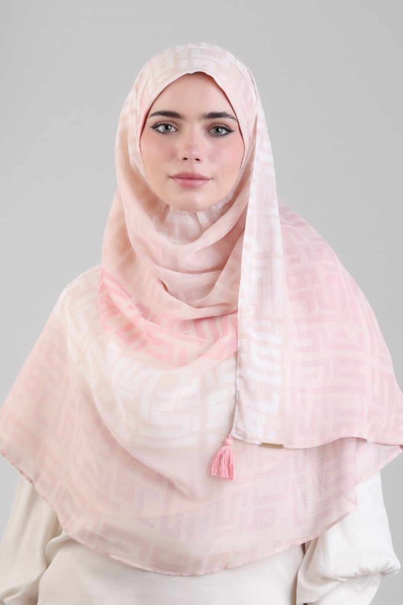 Monogram Pink - Printed Plus Crinkled Chiffon