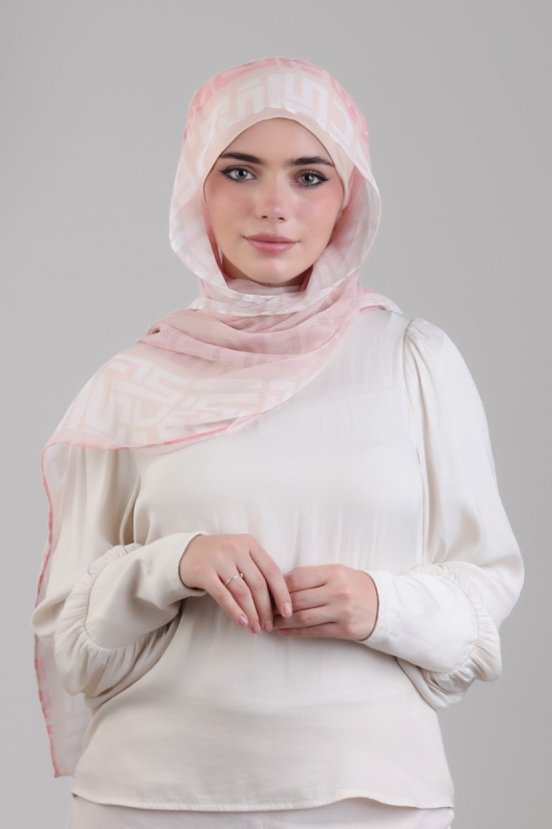 Monogram Pink - Printed Plus Crinkled Chiffon