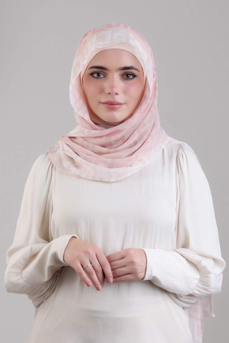 Monogram Pink - Printed Plus Crinkled Chiffon