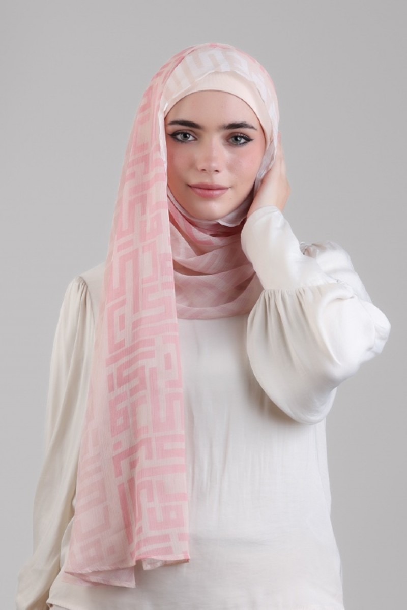Monogram Pink - Printed Plus Crinkled Chiffon