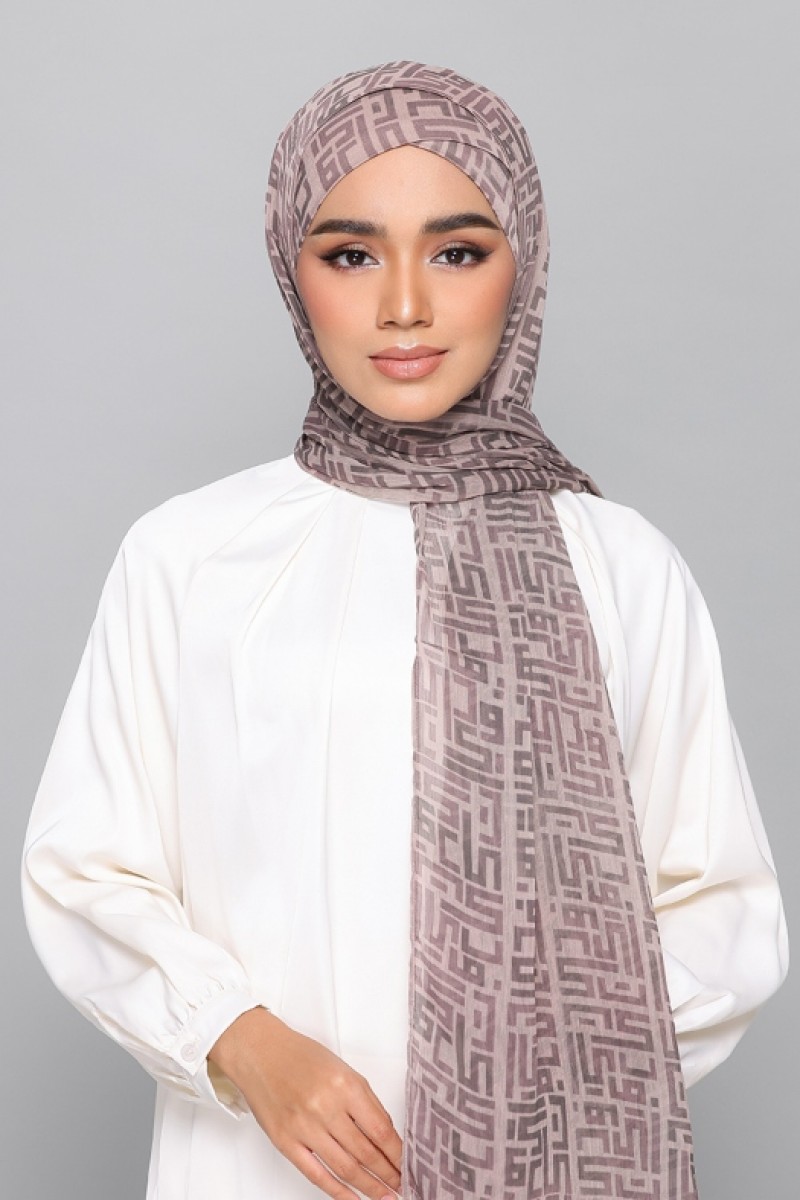 Monogram Taupe - Printed Plus Crinkled Chiffon