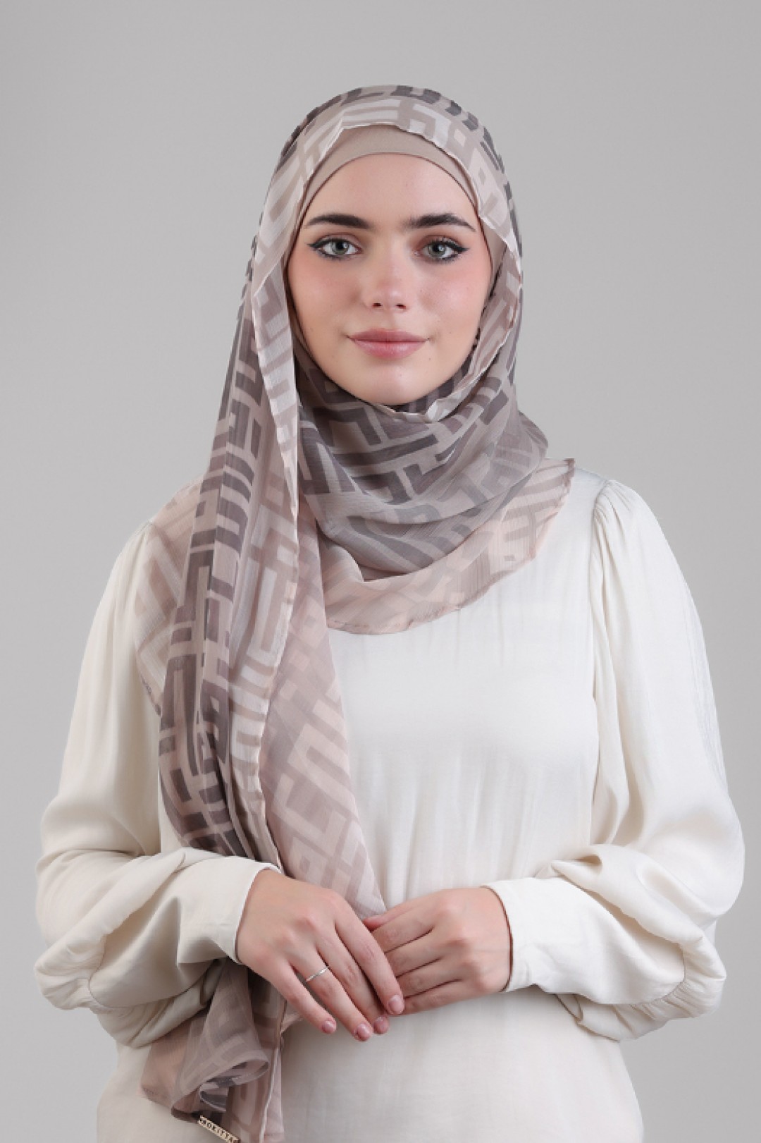 Monogram Beige - Printed Plus Crinkled Chiffon