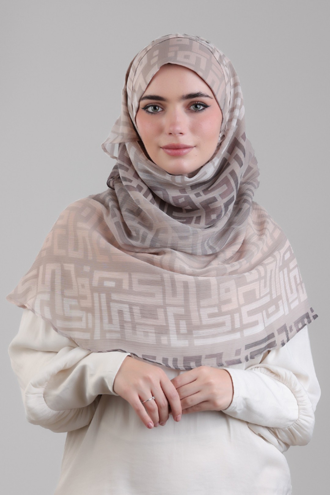 Monogram Beige - Printed Plus Crinkled Chiffon