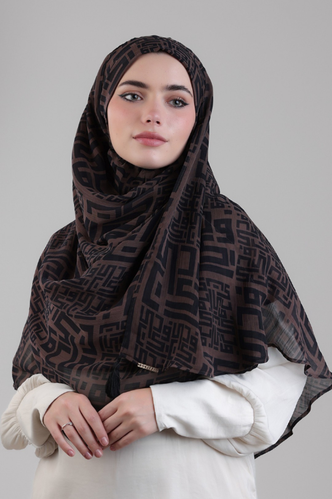 Monogram Brown - Printed Plus Crinkled Chiffon