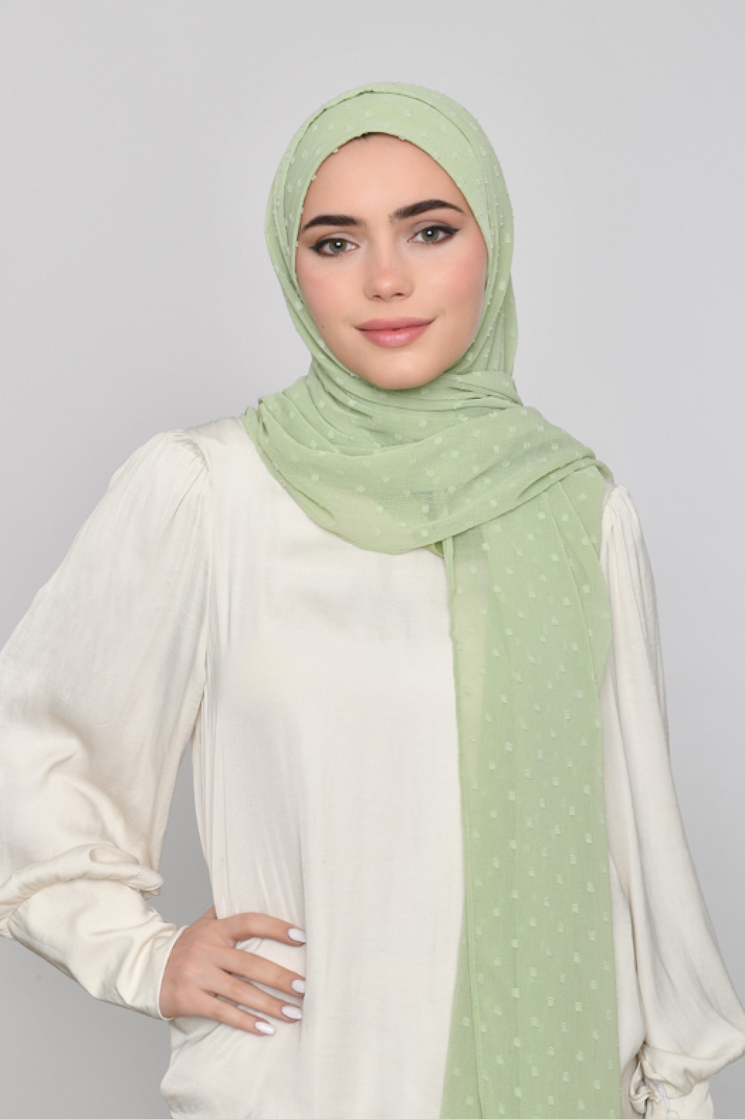 Moss Green - Plain Mosaic Butti Chiffon