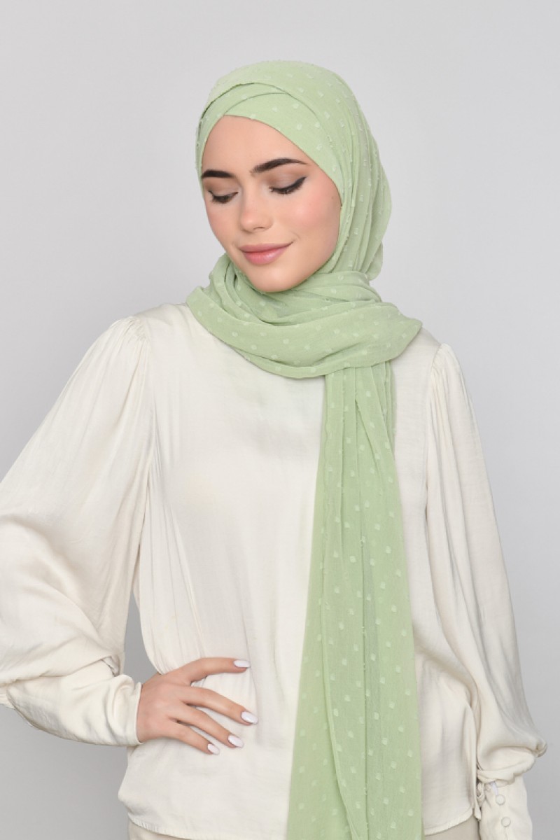 Moss Green - Plain Mosaic Butti Chiffon