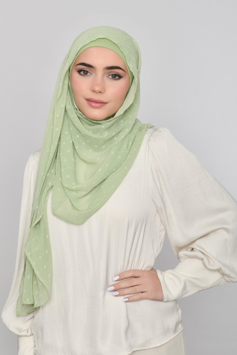 Moss Green - Plain Mosaic Butti Chiffon
