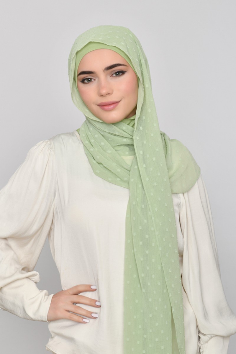 Moss Green - Plain Mosaic Butti Chiffon