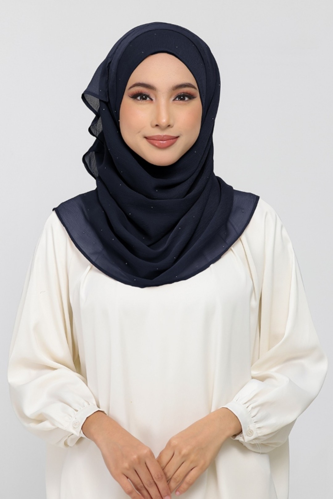 Midnight Navy - Plain Crinkled Chiffon Crystals