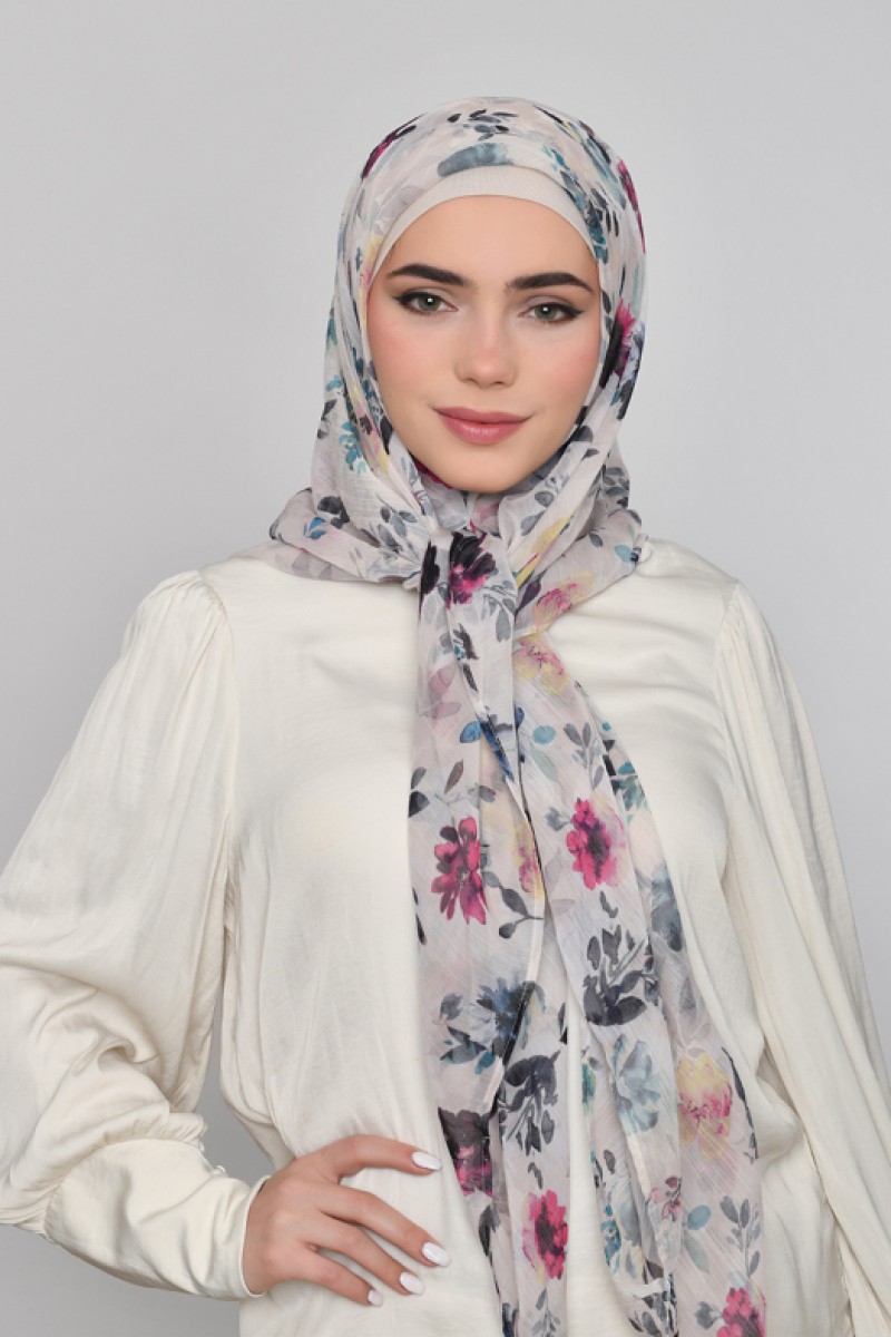 Narjis - Printed Crinkled Chiffon - Bucket Hat