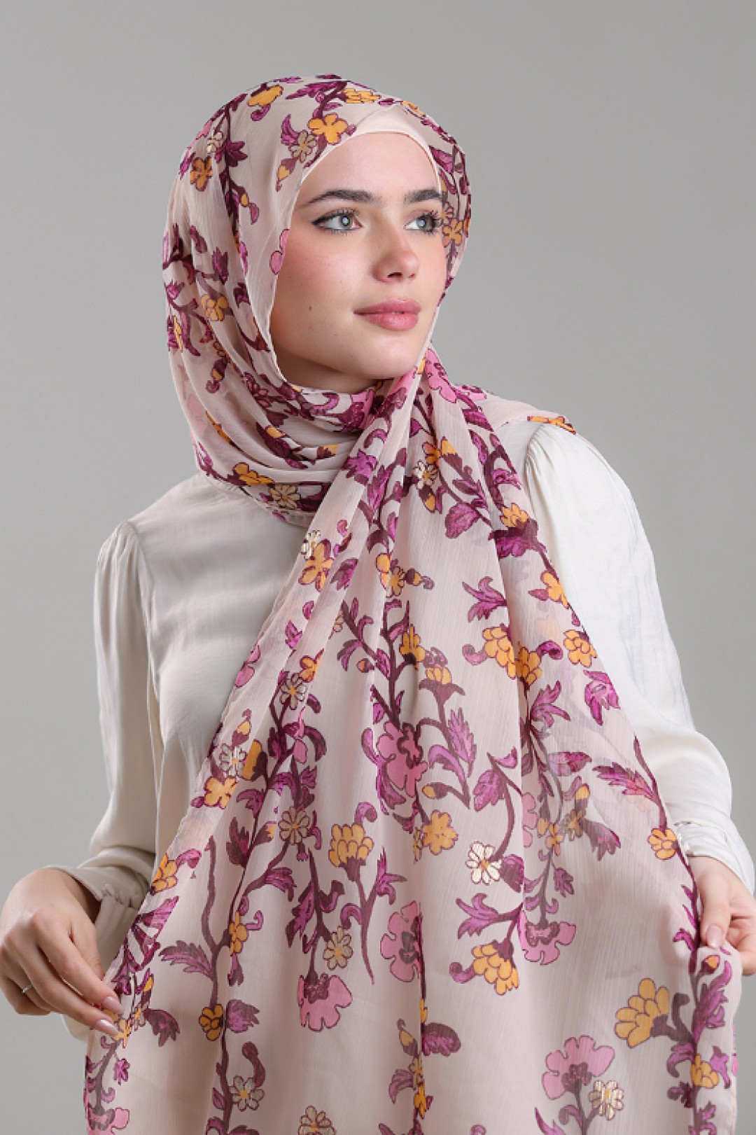 Nasir - Printed Plus Crinkled Chiffon with Foil