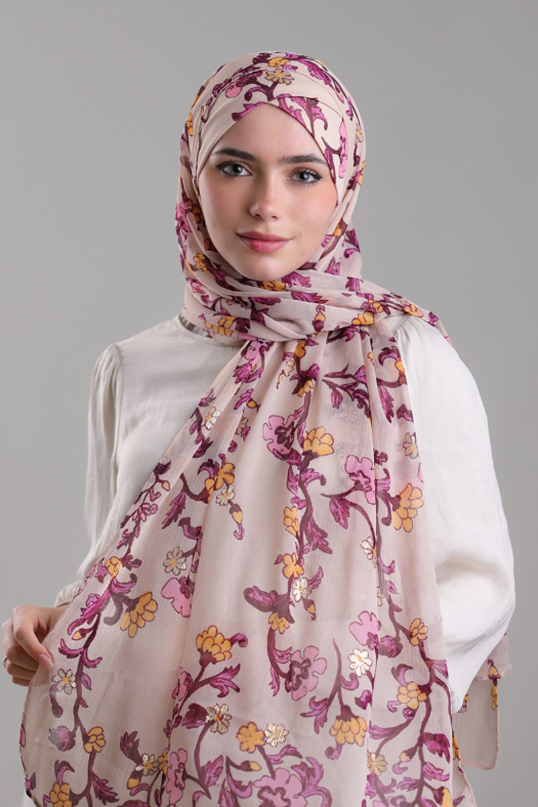 Nasir - Printed Plus Crinkled Chiffon with Foil