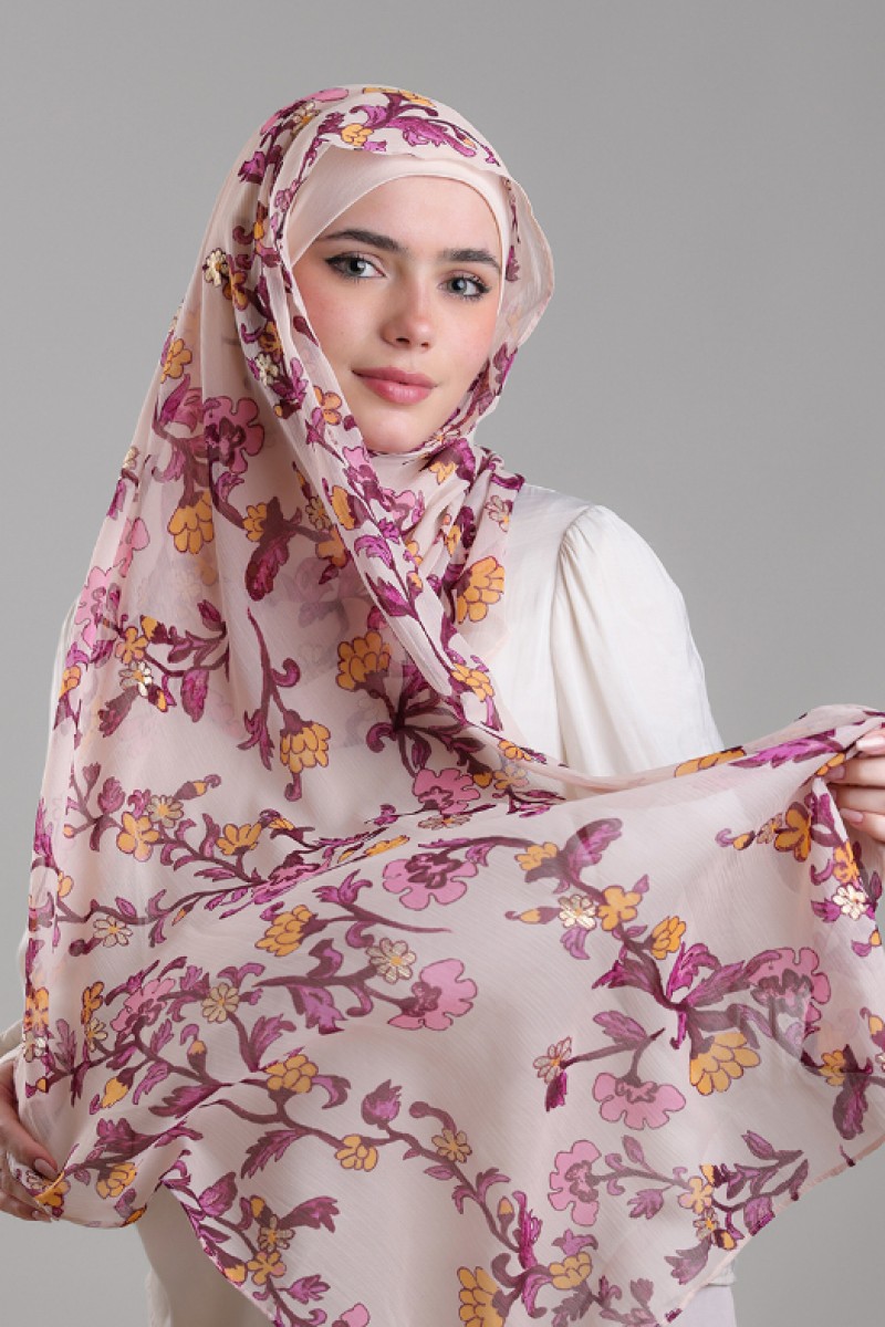 Nasir - Printed Plus Crinkled Chiffon with Foil