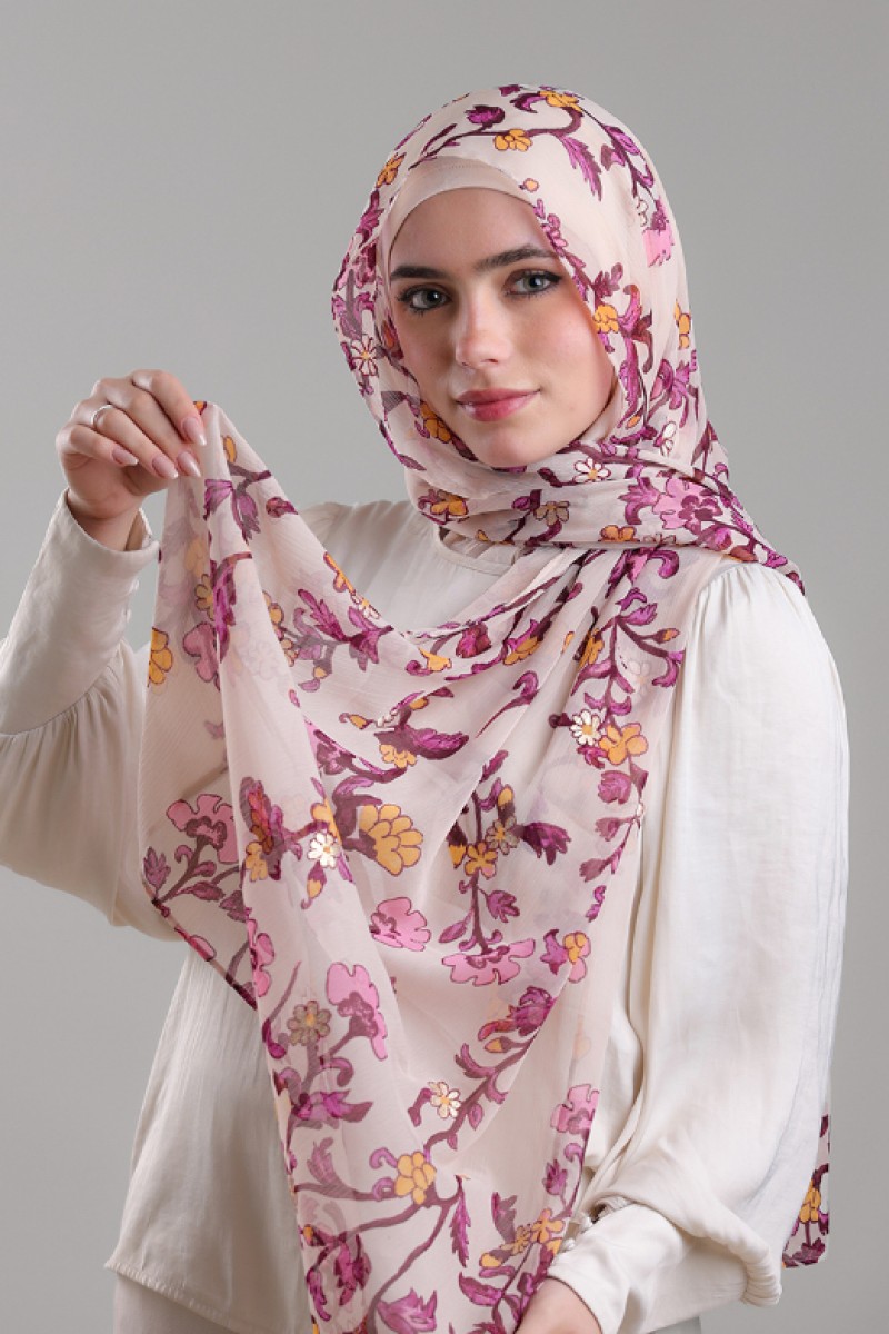 Nasir - Printed Plus Crinkled Chiffon with Foil