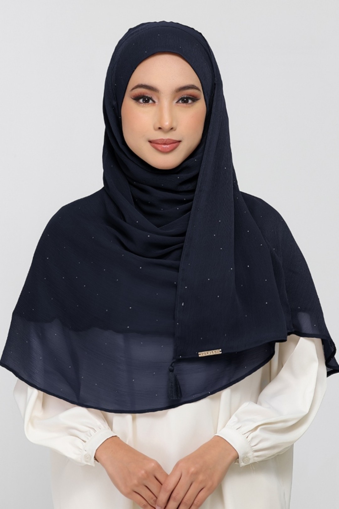 Midnight Navy - Plain Crinkled Chiffon Crystals