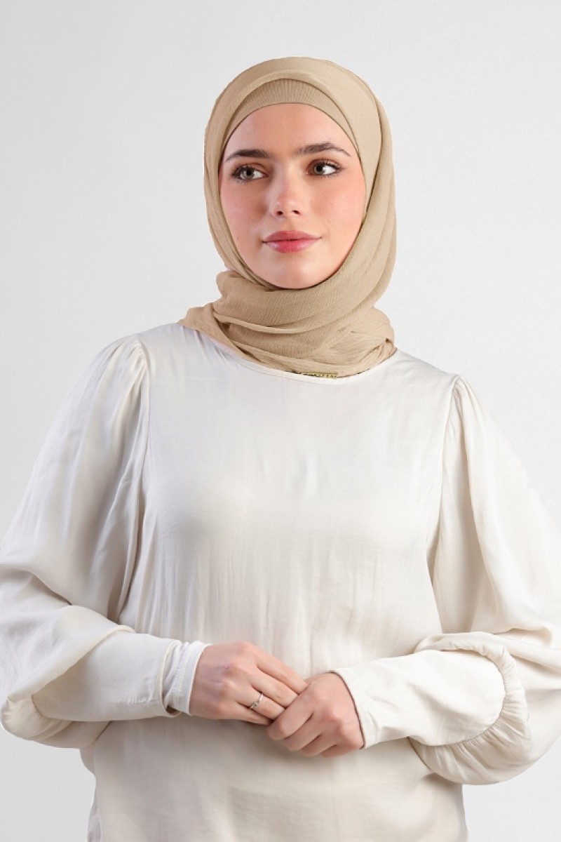 Neutral Beige - Plain Crinkled Chiffon