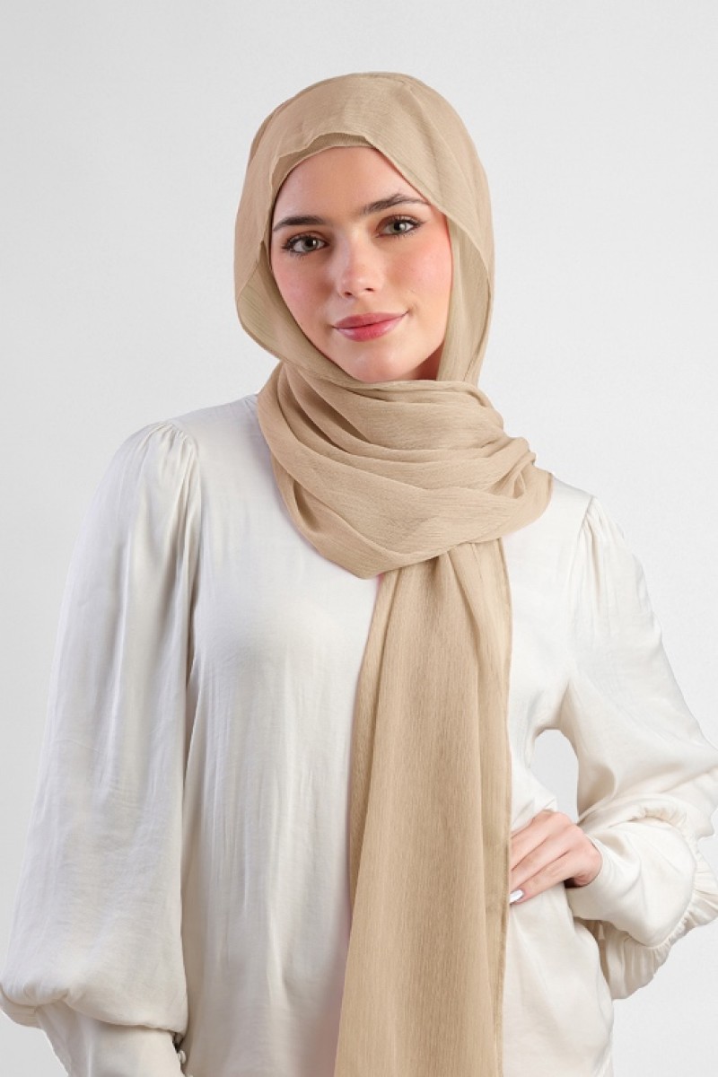 Neutral Beige - Plain Crinkled Chiffon
