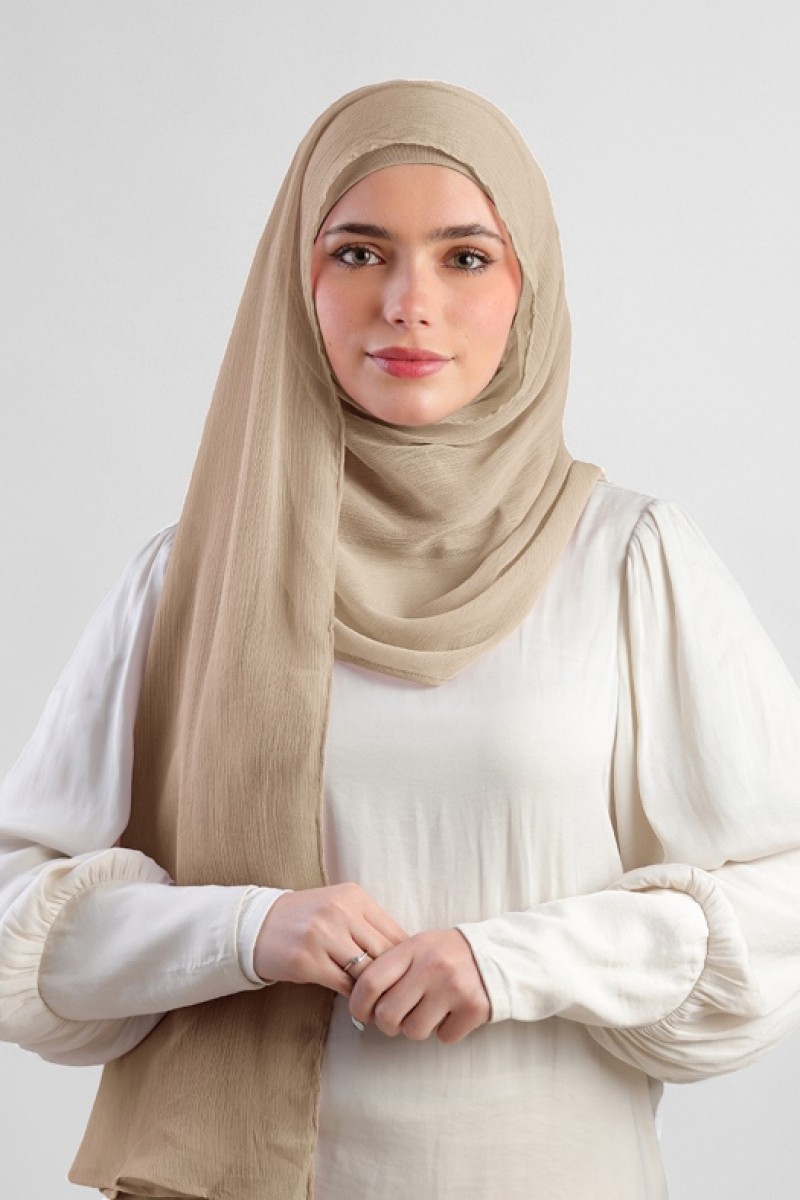 Neutral Beige - Plain Crinkled Chiffon