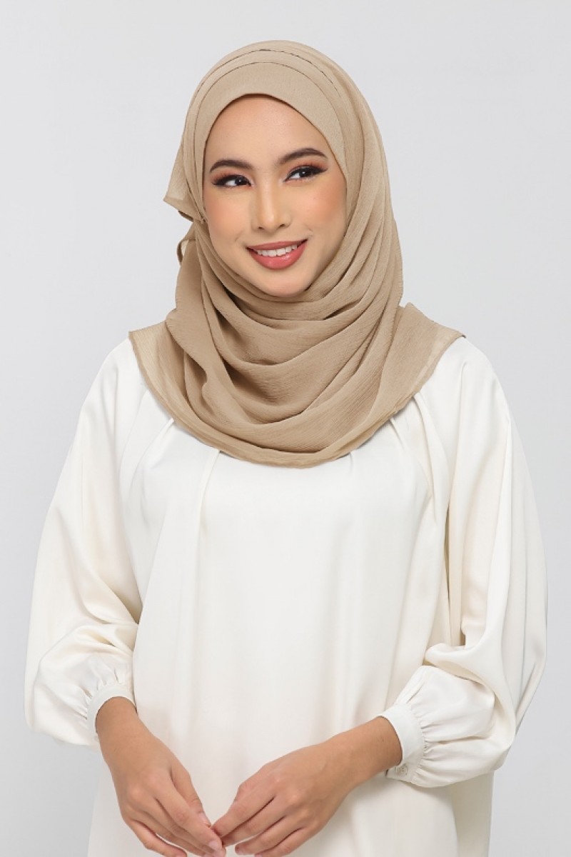 Neutral Beige - Plain Crinkled Chiffon