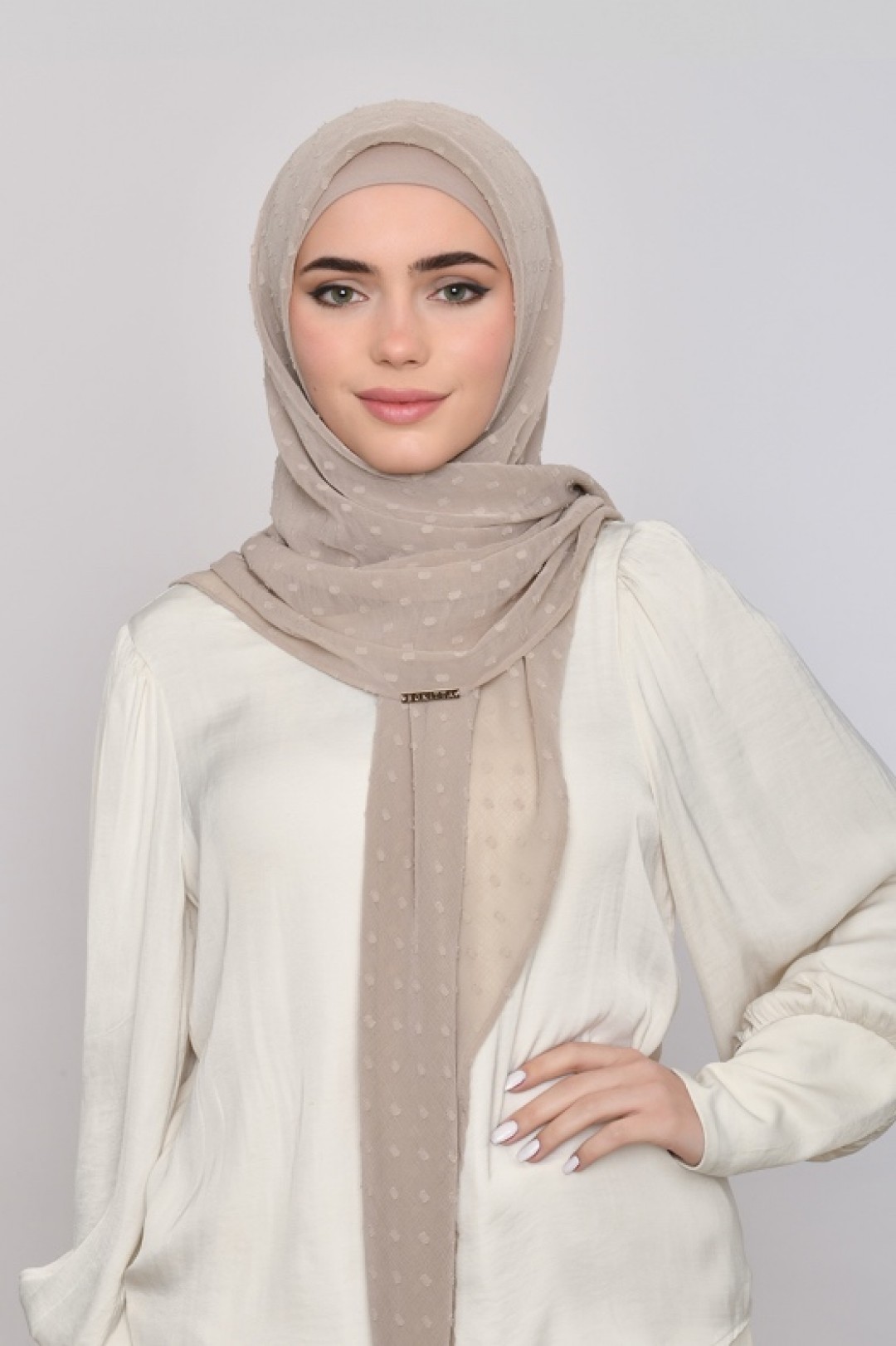 Neutral - Plain Mosaic Butti Chiffon