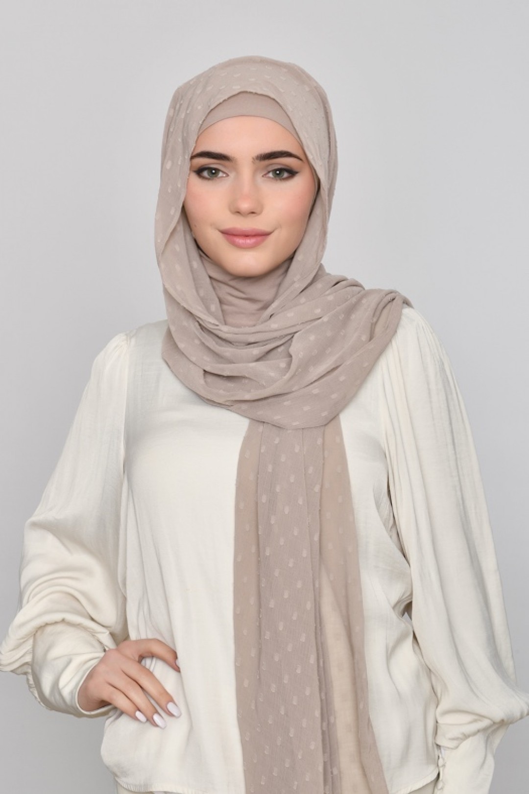 Neutral - Plain Mosaic Butti Chiffon