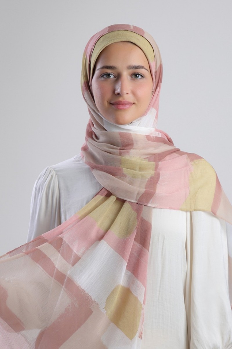 Nut Caramel - Printed Plus Crinkled Chiffon