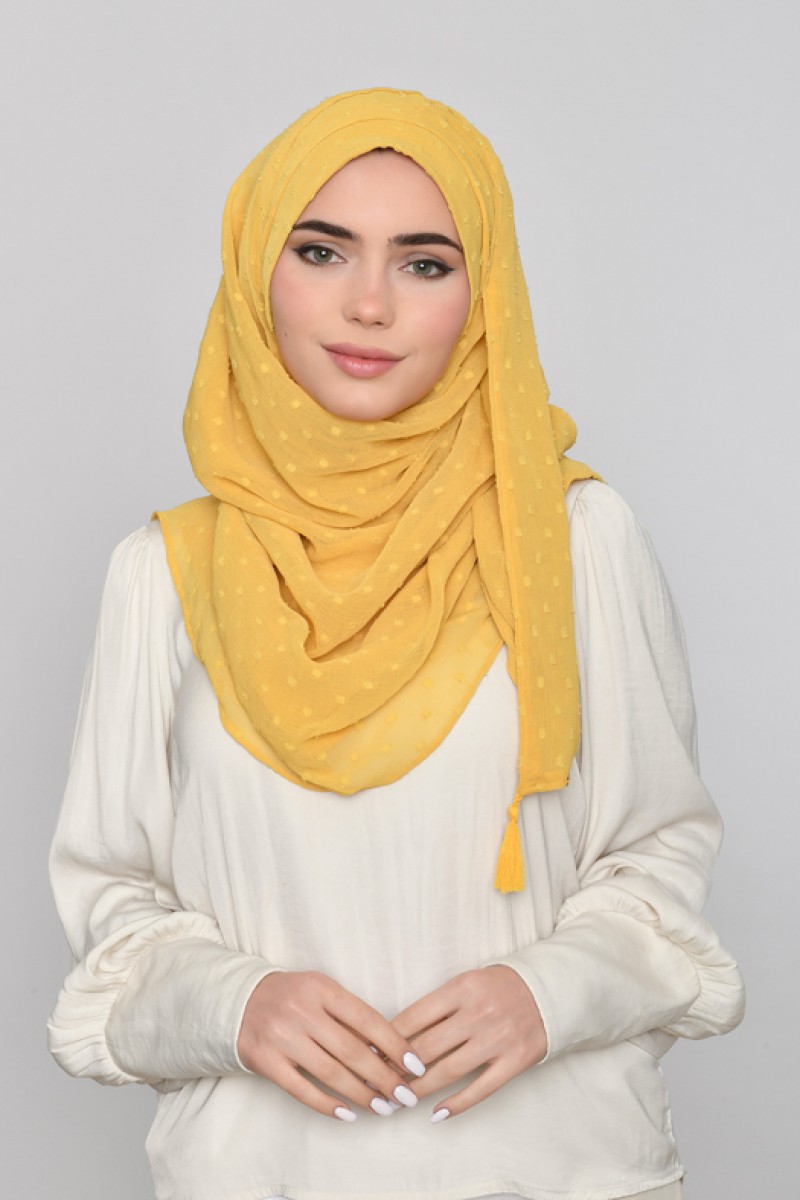 Ochre - Plain Mosaic Butti Chiffon