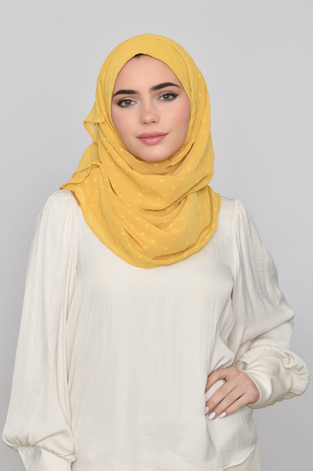 Ochre - Plain Mosaic Butti Chiffon