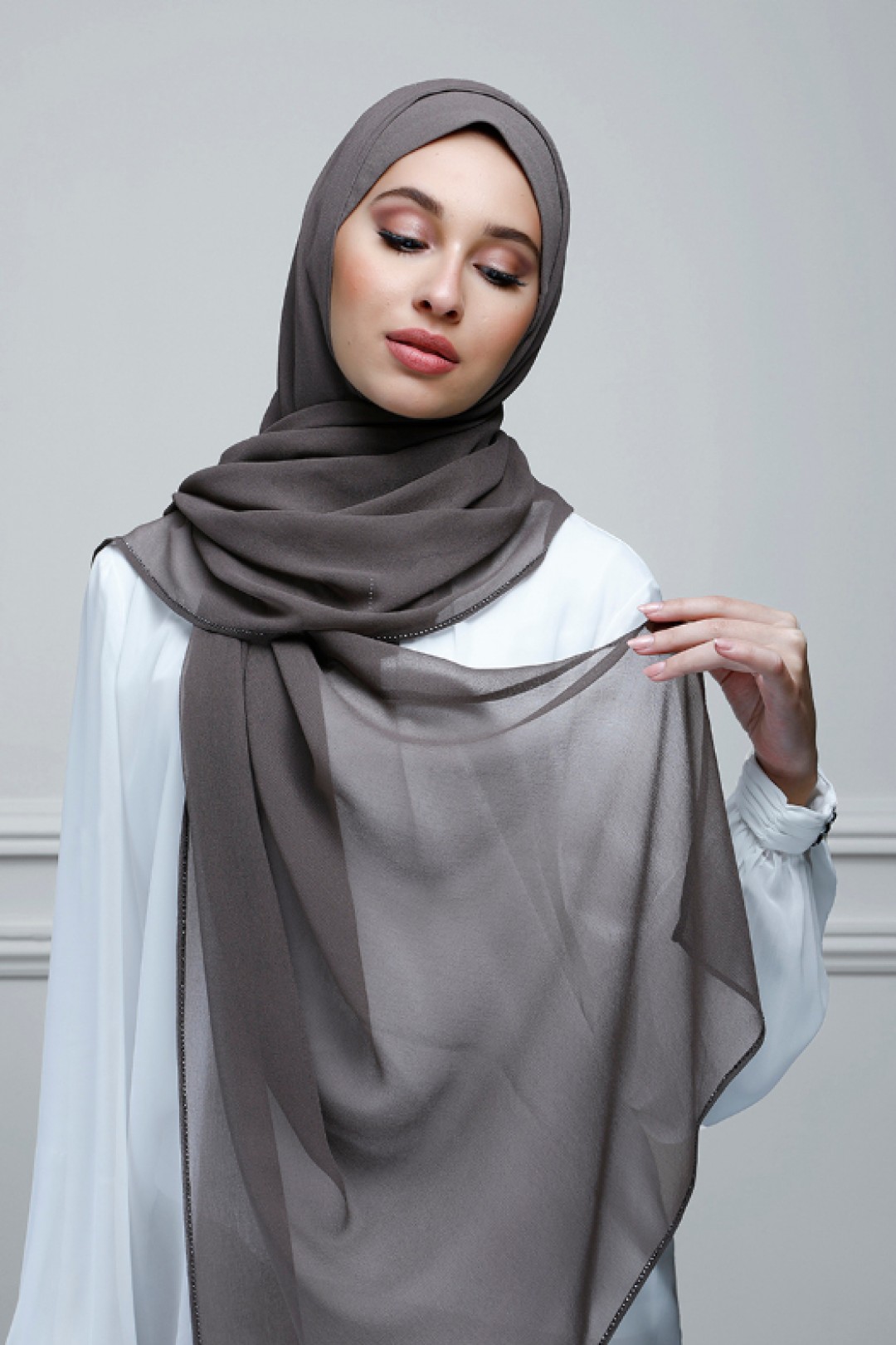 Olive Brown - Plain With Charms Georgette