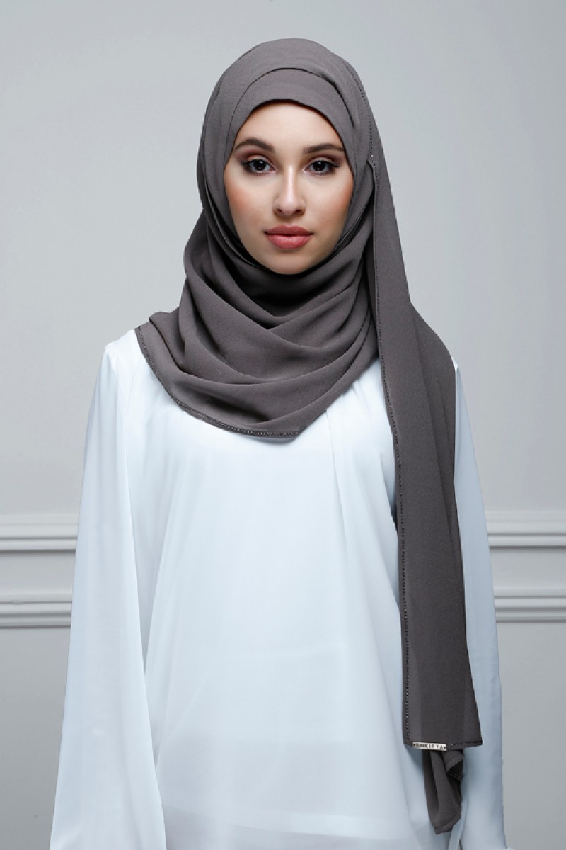 Olive Brown - Plain With Charms Georgette
