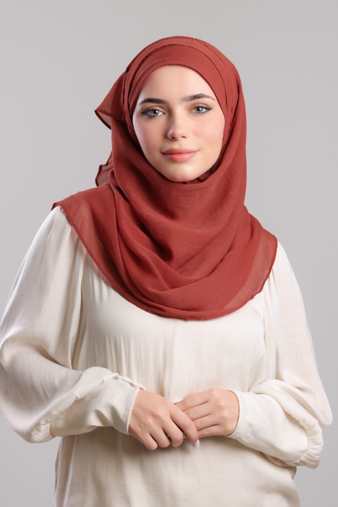 Orange Red - Plain Crinkled Chiffon
