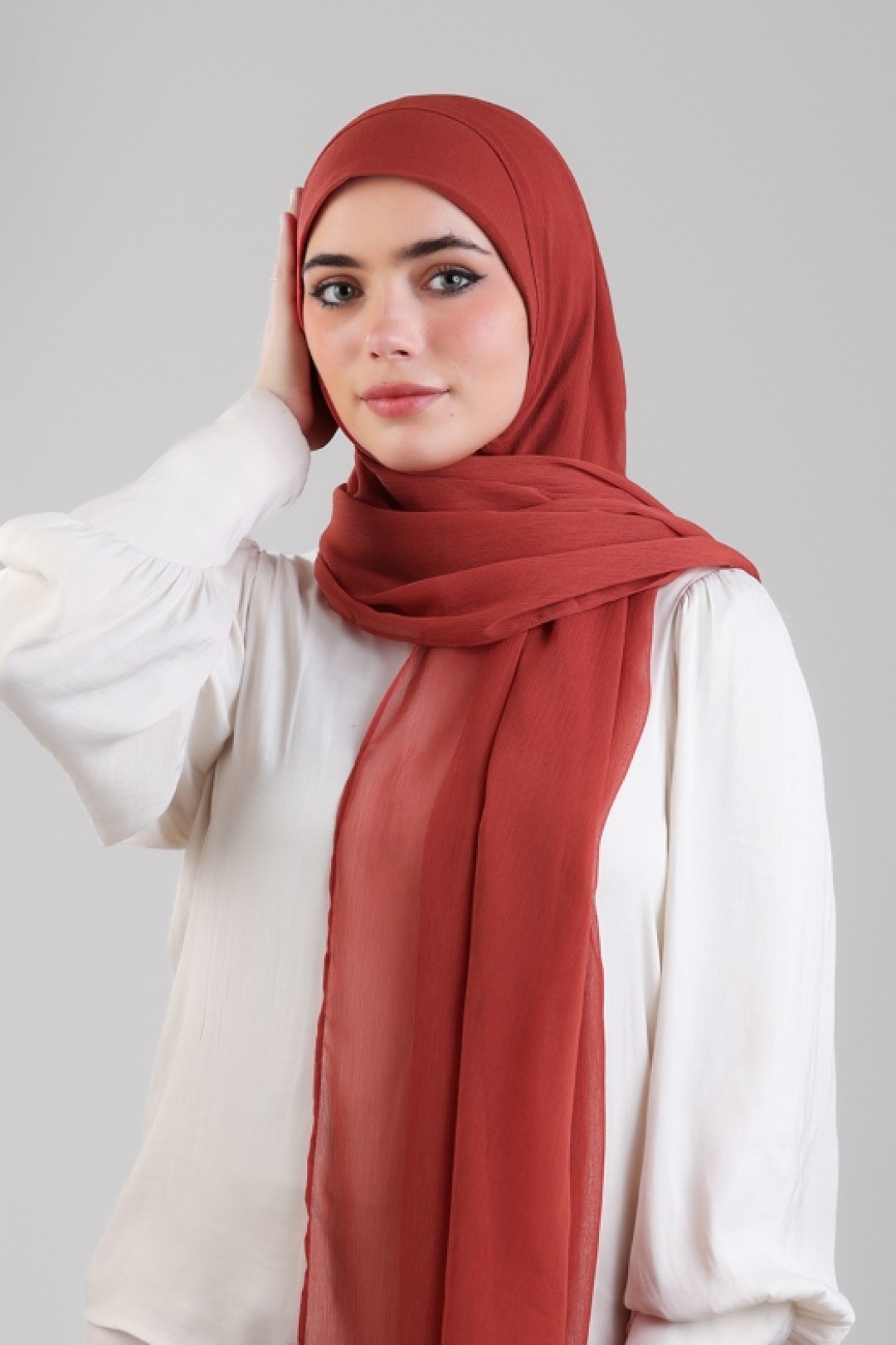 Orange Red - Plain Crinkled Chiffon