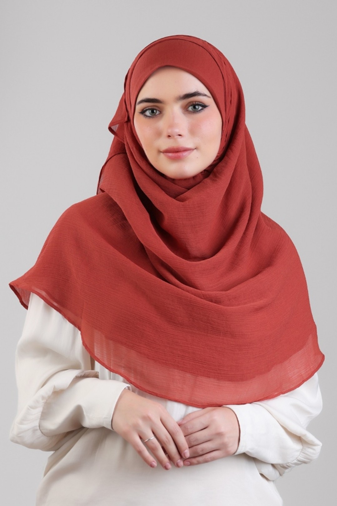 Orange Red - Plain Crinkled Chiffon