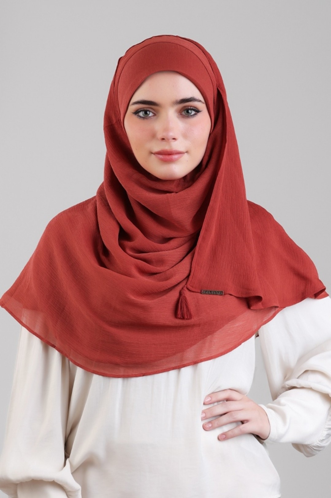 Orange Red - Plain Crinkled Chiffon