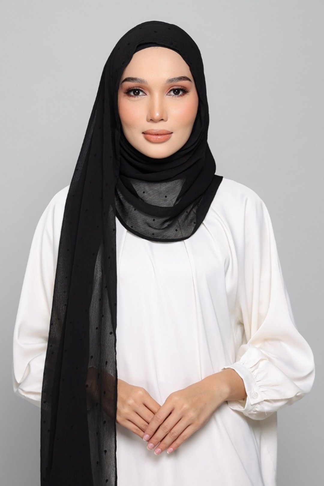 Polka Black - Plain Velvet on Chiffon