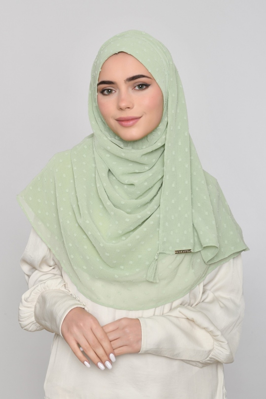 Pastel Green - Plain Mosaic Butti Chiffon