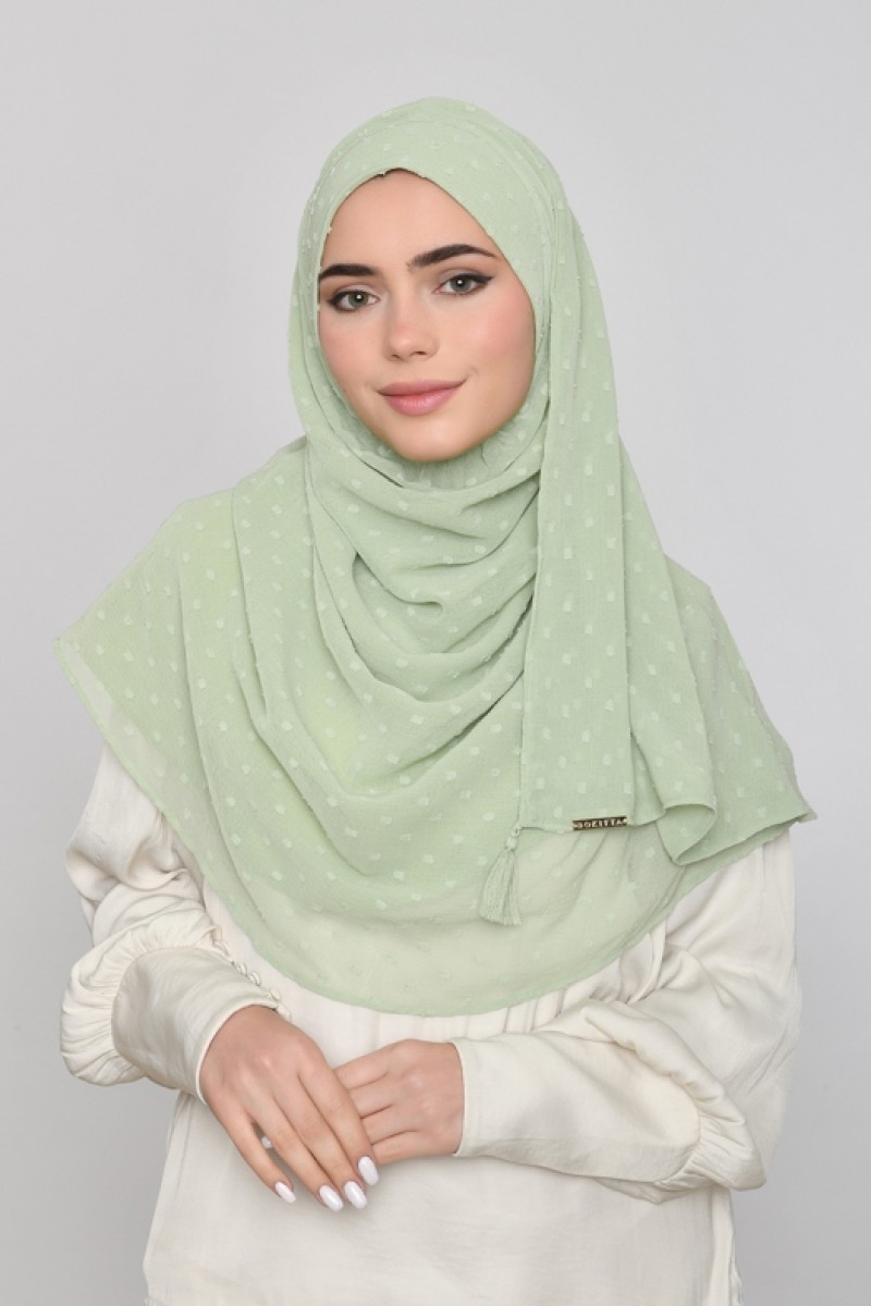 Pastel Green - Plain Mosaic Butti Chiffon