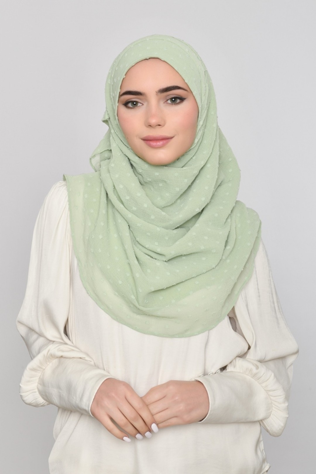Pastel Green - Plain Mosaic Butti Chiffon