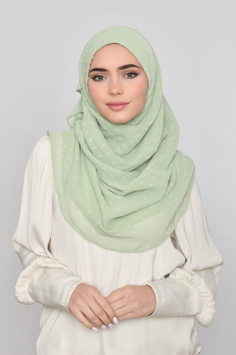 Pastel Green - Plain Mosaic Butti Chiffon