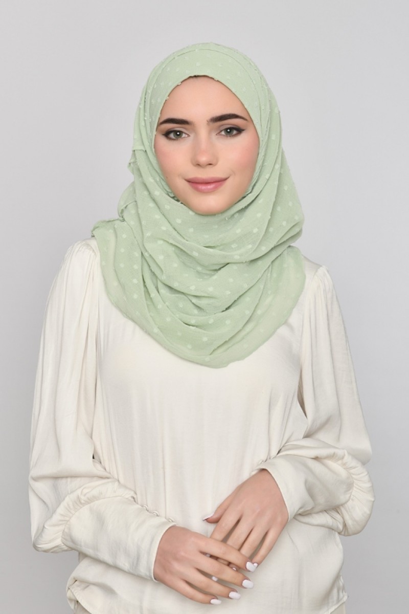 Pastel Green - Plain Mosaic Butti Chiffon