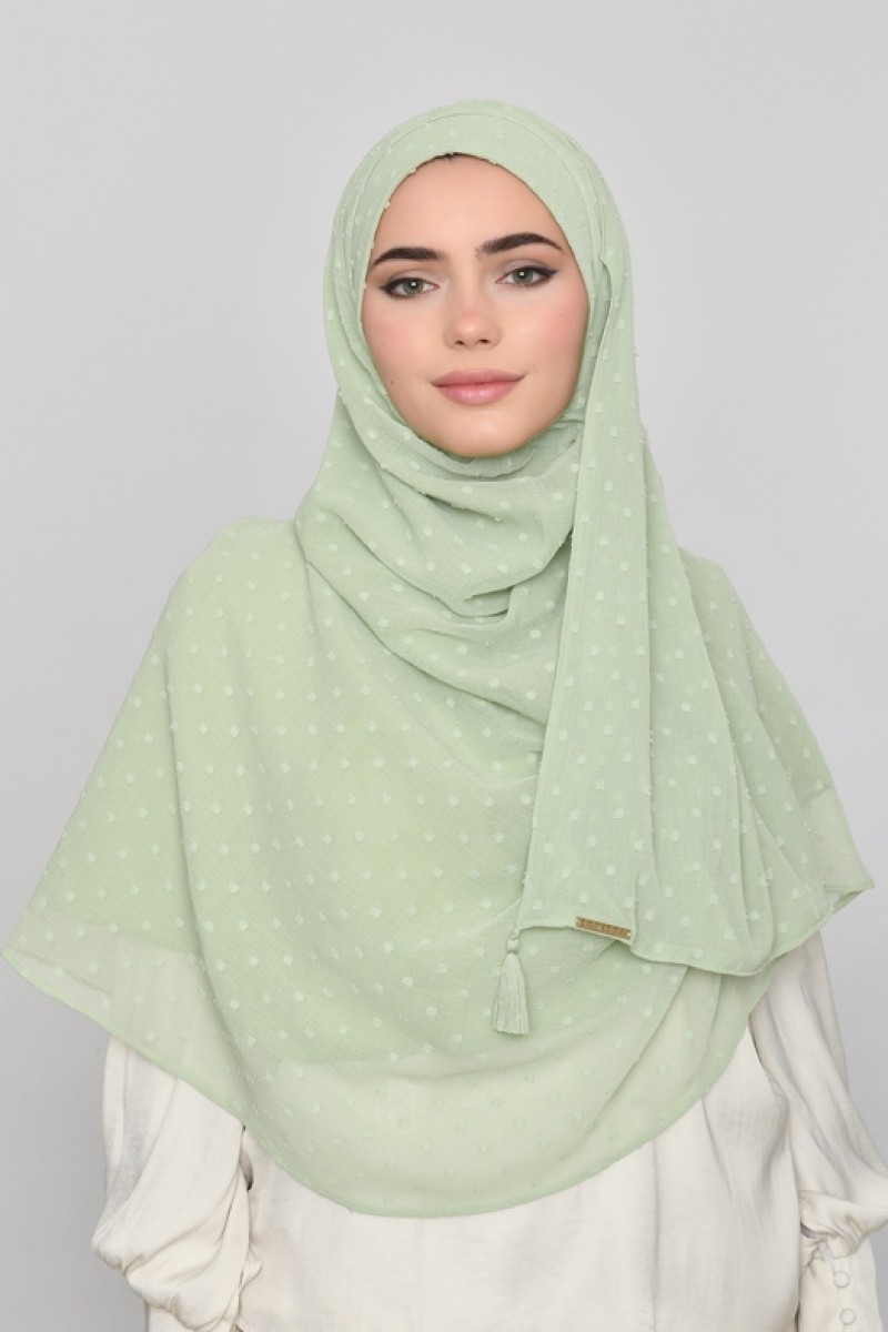 Pastel Green - Plain Mosaic Butti Chiffon